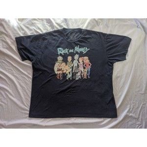 2XL 2018 Rick And Morty Cast Graphic Navy Blue Crew Neck T-shirt Adult Swim